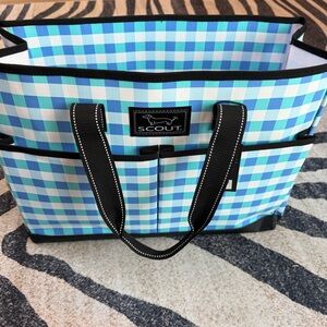 NWT Scout The BJ Bag Tote Bag Pocket Blue and White Gingham